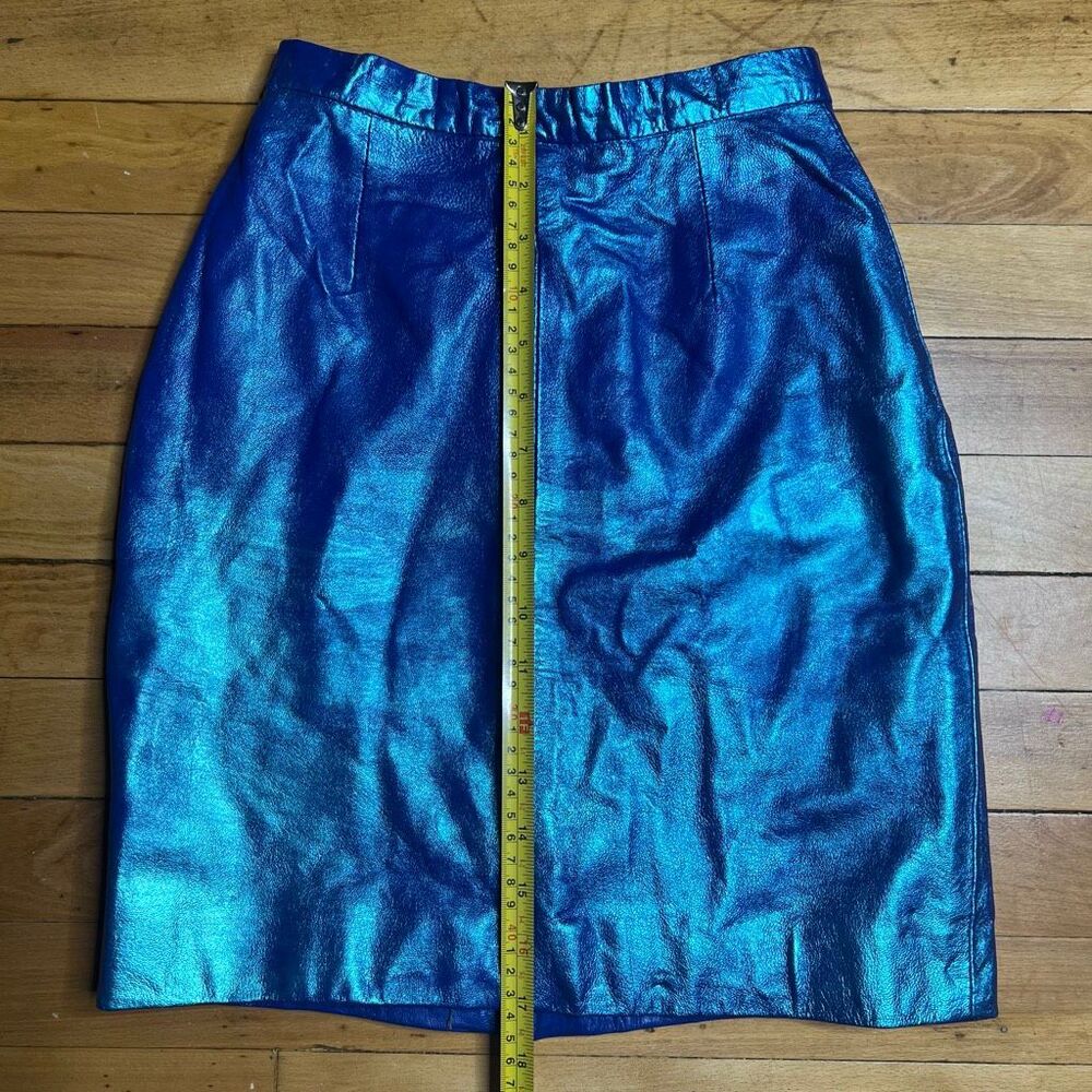 Michael Hoban x North Beach Leather Upcycled Metallic Blue Mini Pencil Skirt 3/4 - Picture 4 of 16